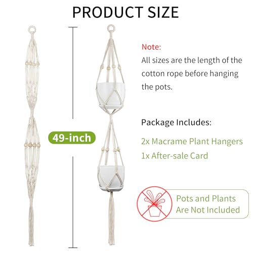 Macrame Plant Hanger - Fits 4-8 Inch Pots, Set of 2, Ivory - color: 49+49 Inch Ivory