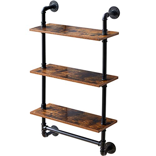 IBUYKE 3-Tiers Industrial Pipe Shelves with Towel Bar RF-TM015 - size: 3 Tier with Tower Bar