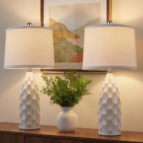 WIHTU 24'' Modern Ceramic Table Lamps Set of 2, White Lamps for Bedroom - color: White