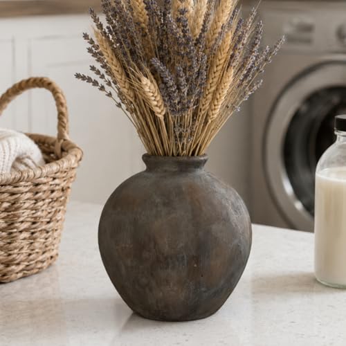Rustic Farmhouse Ceramic Vase, 7.9 Inch, Terracotta Decor, Brown - color: Brown