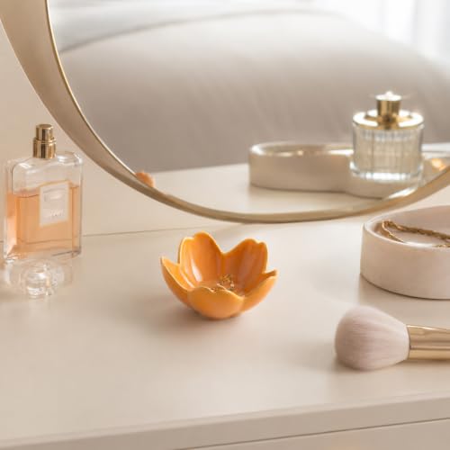 Floral Ceramic Jewelry Tray, 3.5" Ring Holder Trinket Bowl - color: orange