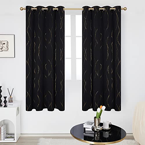 Deconovo Black Out Curtains 72 Inch Long, Curtains for Living Room Bedroom - color: Black/Dots and Line, size: 52"W x 72"L (Pack of 2)