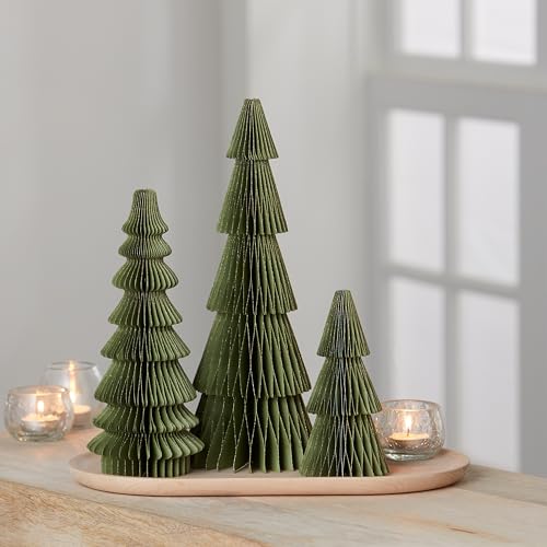Set of 3 Honeycomb Paper Olive Green Trees (Medium Set 3 Olive) - color: Medium Set 3 Olive