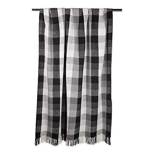 DII Buffalo Check Collection Rustic Farmhouse Throw Blanket with Tassels, 50x60, Tri Color, Black - color: Tri Color, Black, size: 50x60"