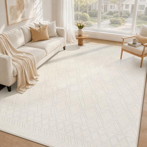 5x7 Area Rugs Washable Rug: Geometric Moroccan Farmhouse Rugs Large Living Room Rug Modern Neutral Soft Non-Slip Low Pile Printed Pattern Carpet for Bedroom Dining Room Nursery Office (Beige, 5'x7') - size: 5' x 7' (Rectangular)