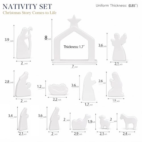 NEROSUN Ceramic 12Pcs Nativity Scene Set Figurine - color: Ceramic Nativity Scene