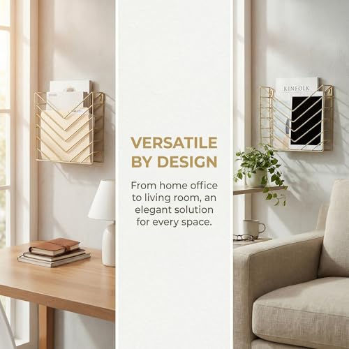 Wall Mounted Magzine Rack,Gold Wall Mount File Organizer - color: Gold