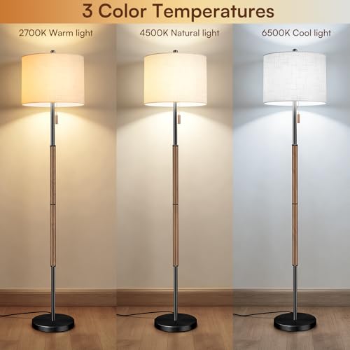 Dark Brown Floor Lamp with 13.2" Linen Shade and 3 Color Temps for Study - color: Dark Brown