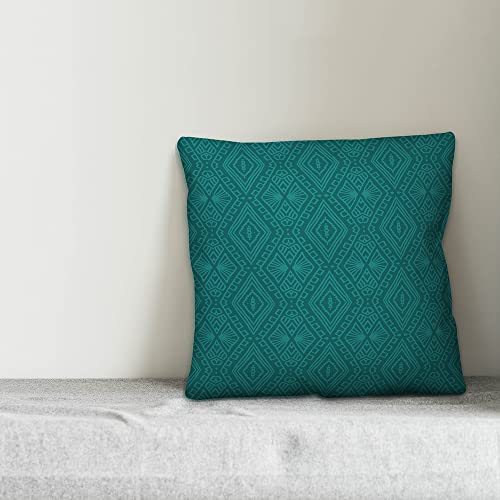 Teal Boho Tribal Throw Pillow | Decorative Pillows for Living Room Couch Bed Sofa, Fluffy Soft Cushion | Teal, 18x18