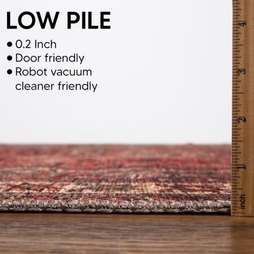 Keen Home Design Vintage Washable Runner Rug, Non-Slip Low Pile, 2x12 - color: Green / Brown, size: 2'6" x 12' (Runner)