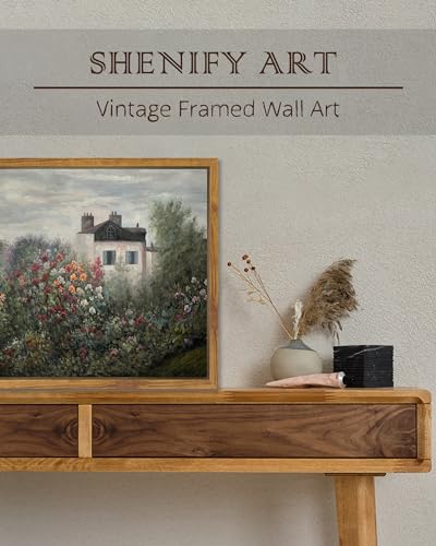 SHENIFY Landscape Framed Canvas Wall Art Vintage Classical Flower Garden Prints Hallway Kitchen Office Decor - 8x10in Natural Framed - color: Flower Garden, size: 10"L x 8"W
