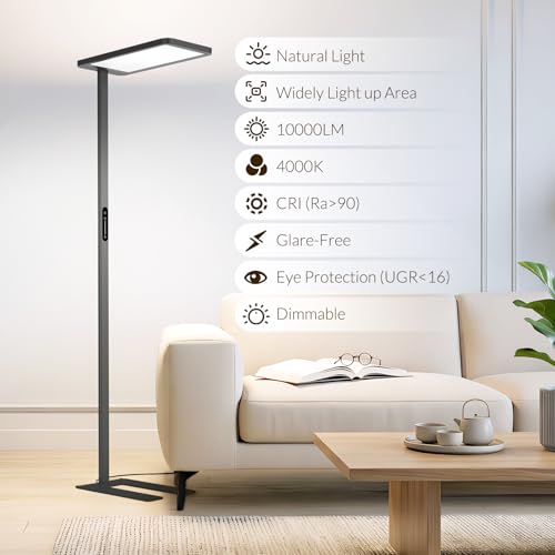 76.9" LED Floor Lamp, 100W/10000LM Eye-Care Reading Light - color: Black