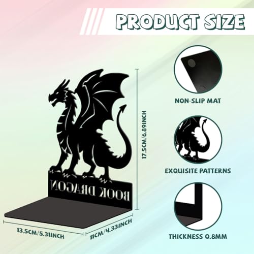 Peacoblue 5.3"x4.3"x6.9" Metal Bookends, Heavy Duty Book Ends for Shelves - style: Dragon