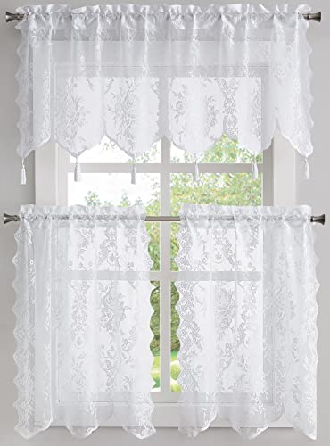 Warm Home Designs 3 Piece Lace Kitchen Tiers & Valances. L White Set 24 - color: White, size: 30"W x 24"L (Pack of 3)