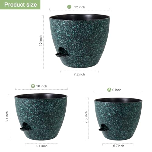 WSMKSZ 12/10/9 inch Self Watering Pots for Indoor Outdoor Plants, Set of 3 - color: Black With Green Speckles, size: 12"+10"+9"