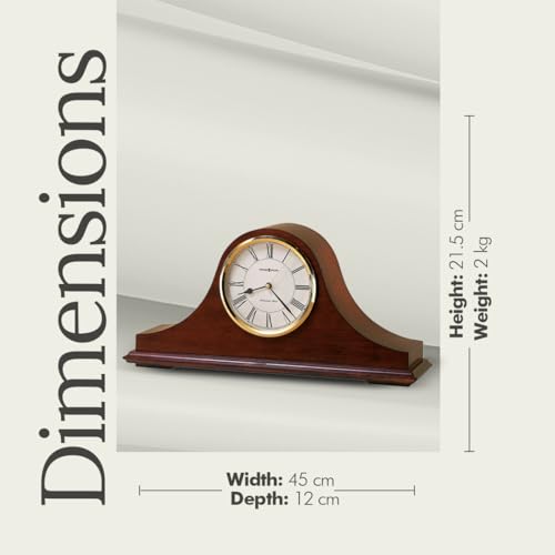 Howard Miller Christopher Mantel Clock – Hardwood Table Clock, Quartz Movement, Westminster Chime, Brass Bezel, Roman Numerals, Battery Powered