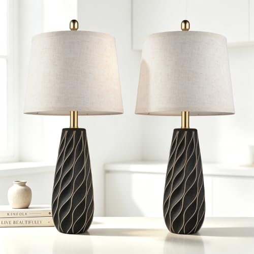 27" Ceramic Table Lamps Set of 2, Modern Lamps, Large Black Lamps - color: Black