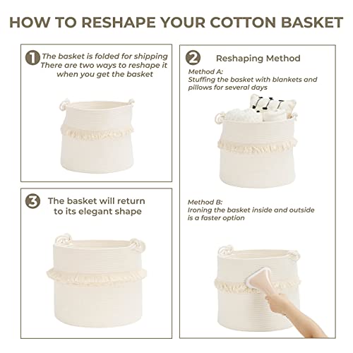 CherryNow 45L Woven Rope Baby Basket with Tassel, 16" x 13", Off-White - color: Off-white, size: 40L (16"W x 13"H)