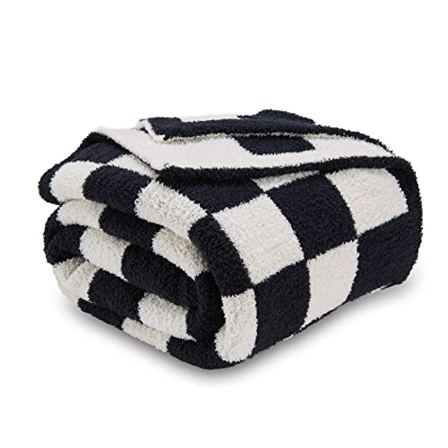 CozeCube Black White Reversible Checkered Knit Throw Blanket 50"x60" - color: Jet Black and White, size: 50"x60"