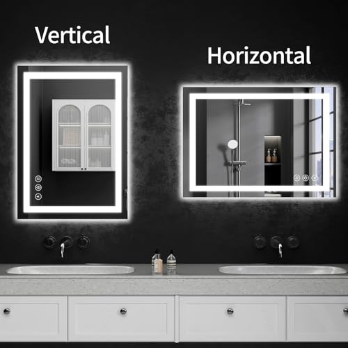 20"x28" LED Bathroom Mirror with Lights, Dimmable, Anti-Fog, Lighted Bathroom Vanity Mirror for Wall, Backlit + Front Lit, Memory Function, Shatter-Proof, Tempered Glass - size: 28"L x 20"W