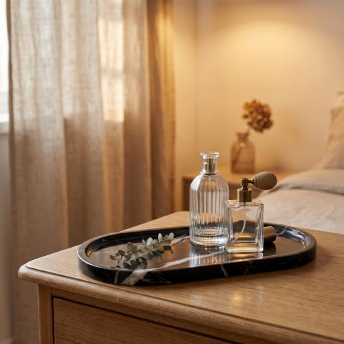 YKAJO Nero Marquina Oval Marble Tray, 11.8x5.9 Vanity Perfume Organizer - color: Nero Marquina, size: 11.8" x 5.9" x 0.6"