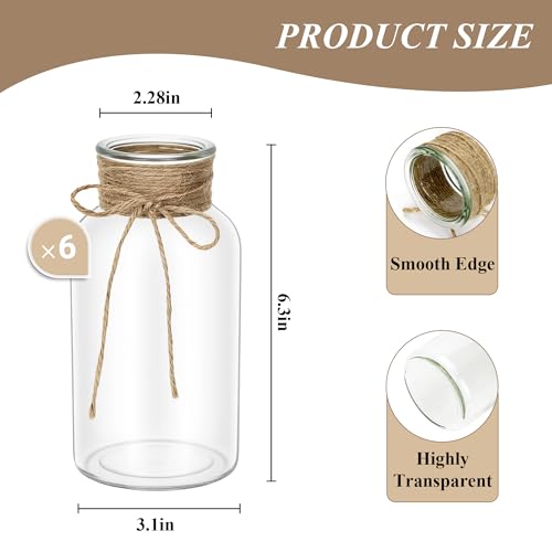 6Pcs Mason Jars for Centerpiece Glass Flower Bud Vase Transparent Vases - color: Transparent