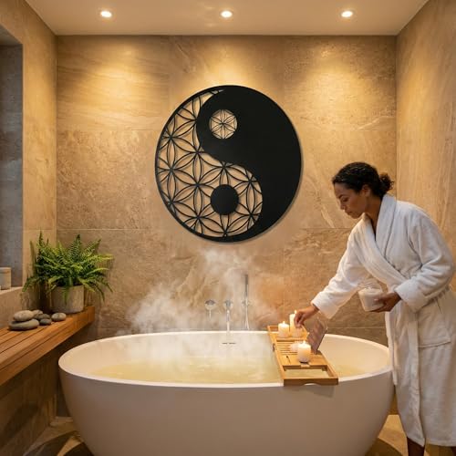 DEKADRON Metal Yin Yang Wall Art, Interior Decoration, Wall Hangings, Sacred Zen Decor, Geometric Metal Wall Decoration (35" W x 35" H / 90x90 cm) - size: 35"L x 35"W
