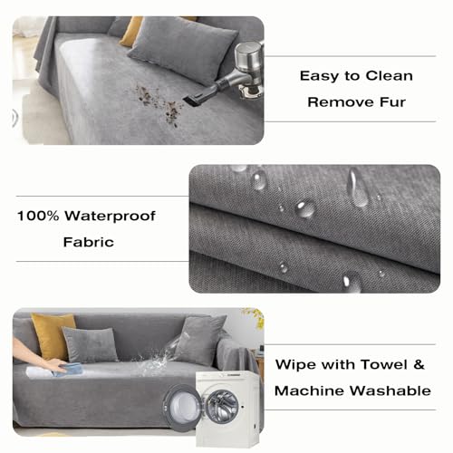 STACYPIK Waterproof Couch Cover for Sofa, Scratch Resistant Gray Sofa Cover - color: A-waterproof-grey, size: XX-Large Size(71" X150")