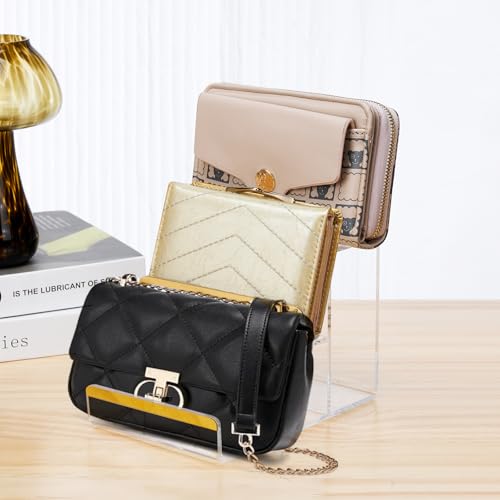 2 Pack 3-Tier Purse Display Stands, Acrylic Wallet Holder Risers Stand, 2-Inch Spacing Clear Clutch Rack Handbag Display Shelf, 4MM Thick Counter Wallet Organizer for Figure Sunglasses Retail Vendor - size: 3 Tier(2pack)
