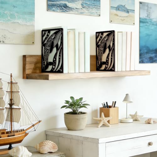 Peacoblue 5.3"x4.3"x7.9" Metal Bookends, Heavy Duty Book Ends for Shelves - style: Whales in the Ocean