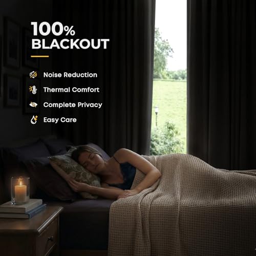INOVADAY 100% Black Out Curtains 90 Inch Long Blackout Curtains for Bedroom - color: Beige, size: 50"W x 90"L (Pack of 2)