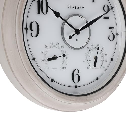 CLXEAST 18" Illuminated Outdoor Clocks for Patio Waterproof - color: Weathered Whitewash