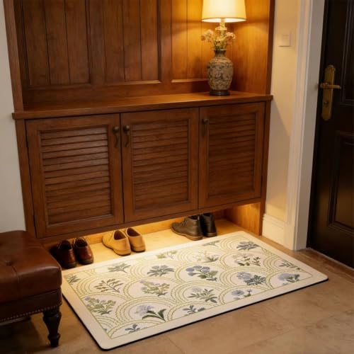 Vintage Floral Bathroom Rug Mat, 16"x24" Non-Slip Absorbent Bath Rug, Quick Dry Washable Entryway Rug, Retro Botanical Pattern Floor Mat for Bathroom, Kitchen, Bedroom (Green, Rectangular) - color: Rectangular,green, size: 24" x 16"