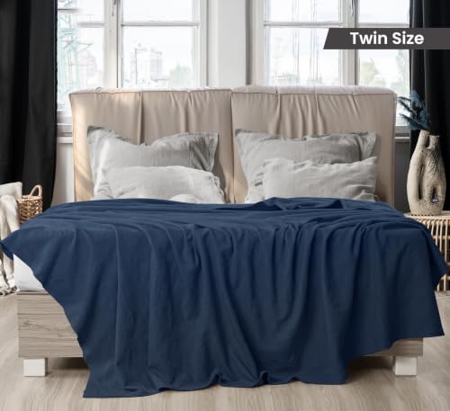 Utopia Bedding 100% Cotton Thermal Blanket Navy Twin, 90x72 Inches - color: Navy, size: Twin
