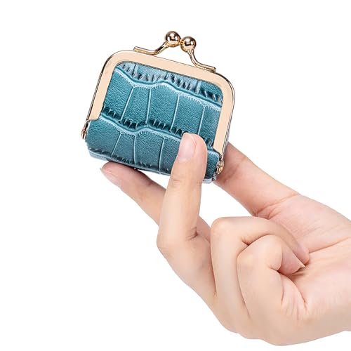 Genuine Leather Mini Jewelry Box & Coin Purse for Women, Travel Jewelry Case with Kiss Lock, Holds Earrings, Rings, Necklace, Bracelet, Coins (Black Crocdile Pattern) - color: Black - 2.5in - Crocdile Pattern