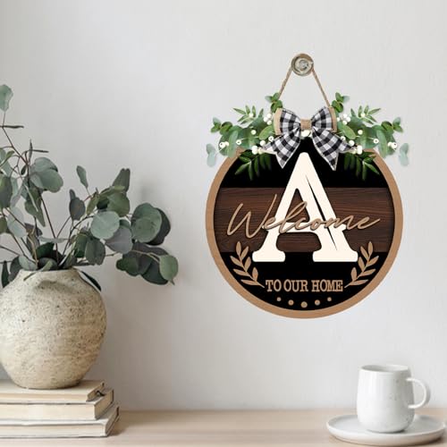Monogram Letter A Front Door Sign, Welcome to Our Home Family Last - color: A