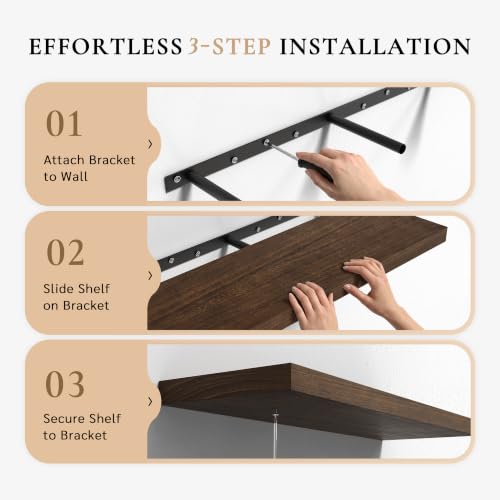24in Floating Shelves, 3-Pack 12in Deep Wall Shelf - color: Walnut, size: 3T24IN