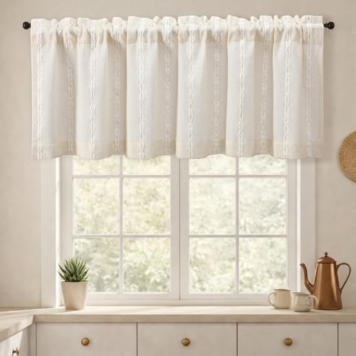 Boho Kitchen Valance for Windows, 52 x 18 Inch, 1 Panel - color: Light Beige, size: 52"W x 18"L (Pack of 1)