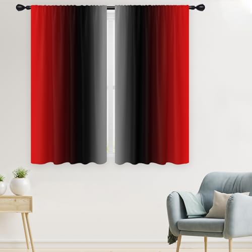 Red and Black Curtains Ombre Burgundy Grey Gradient Gothic Goth Cool Mens Dark Spooky Design 42W x 63L Inches Rod Pocket for Bedroom Living Dining Room Window Drapes Treatment Fabric 2 Panels - color: Black and Red, size: 42"W x 63"L (Pack of 2)