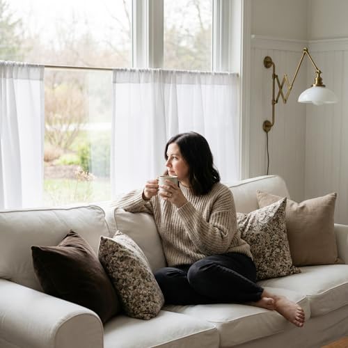 NICETOWN Non-See-Through Off White Sheer 108 inch Curtains, W52xL108 - color: White, size: 37"W x 36"L (Pack of 2)