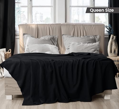 Utopia Bedding 100% Cotton Thermal Blanket Black Queen, 90x90 Inches - color: Black, size: Queen