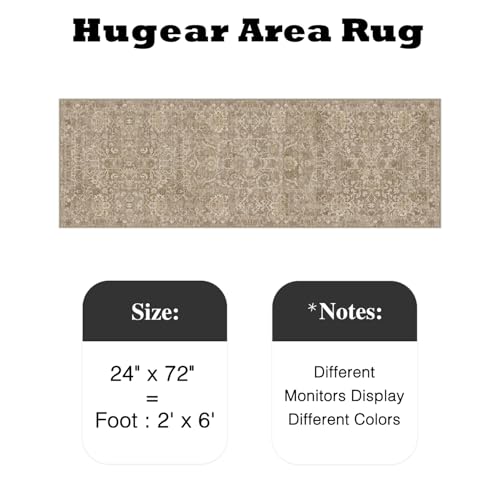 HUGEAR 2x6 Light Brown Vintage Floral Washable Runner Rug for Hallway - color: Light Brown, size: 2' x 6' (Runner)