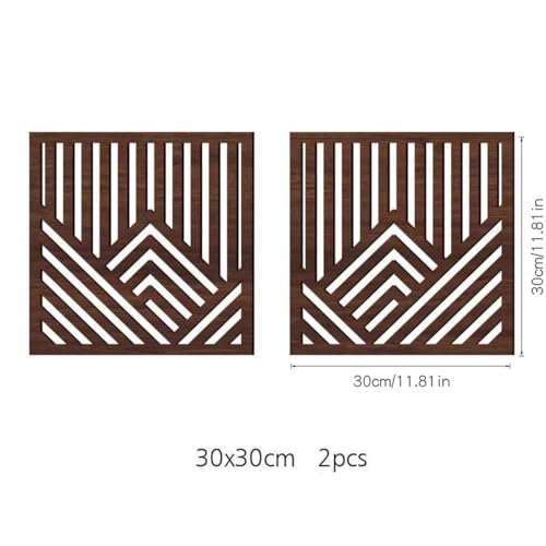 Geometric Mountain Wood Wall Art Decor, 2 Pcs Modern Mountain Wall Sculptures Wooden Square Hanging Abstract Panels, 3D Square Hollow Wood Art Wall Decor for Home Office Living Room Bedroom (Brown) - color: Brown