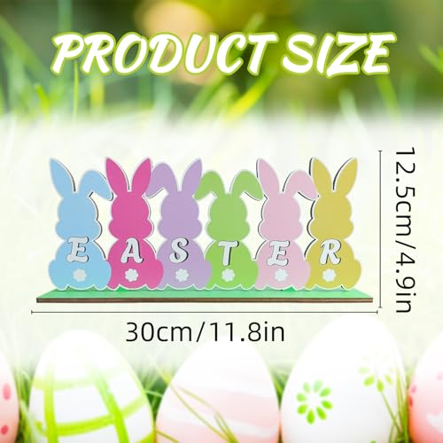 Easter Table Decorations Wooden Centerpiece 11.8 x 4.9 Inches Easter Bunny Decorations for Home Rustic Farmhouse Tabletop Tiered Tray Decor for Spring Easter Party Supplies, Multicolor