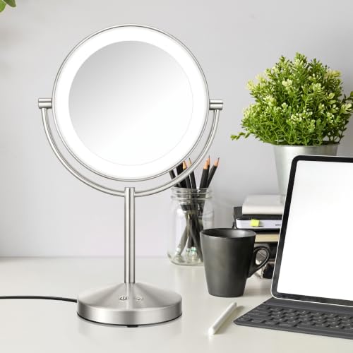 Conair LED Vanity Mirror, Double-Sided, 10x Magnification, Satin Nickel, 16" L x 10.3" W (Pack of 2) - color: Satin Nickel, size: 16"L x 10.3"W (Pack of 2)