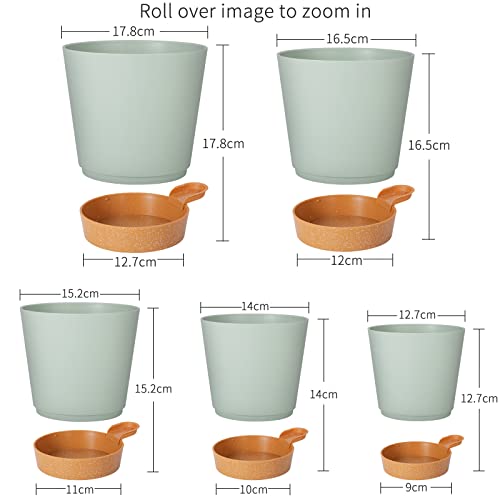 GARDIFE Plant Pots 7/6.5/6/5.5/5 Inch Self Watering Planters with Drainage Hole, Plastic Flower Pots, Nursery Planting Pot for All House Plants, African Violet, Flowers, and Cactus,Green - color: 7-green, size: 7+6.5+6+5.5+5 inch