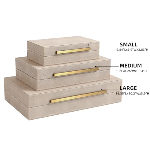 Decorative Boxes, shagreen box, Set of 3 Decorative Storage Boxes with Lids, Faux Shagreen Nesting Decorative Box for Home Decor, Bridal Trunk, Jewelry Keepsake Storage Boxes (Ivory 2) - color: Ivory 2