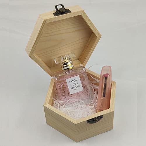 Plain Unfinished Box, Hexagon Unpainted Wooden Jewelry Box DIY Storage Chest Treasure Case (Side Length 2.5" * Height 2.7") - color: Hexagon
