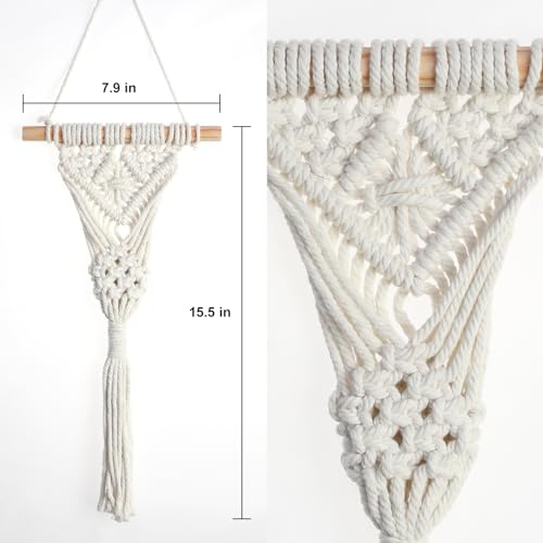 Macrame Wall Hanging Plants with LED Lights, White Cotton Rope, Wooden Dowel, Boho Woven Plant Holders with Artificial Eucalyptus Leaves, wall Decor, Set of 2 (Green) - color: Green 2pcs