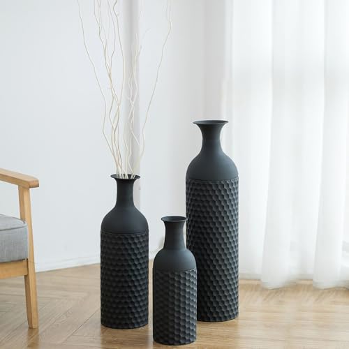 Sziqiqi Black Tall Floor Vase, Metal Vases with Honeycomb Texture, 3Pcs - style: Large Black Vases